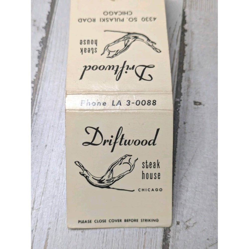 Vintage Matchbook Cover‎ Driftwood Steakhouse Chicago
